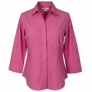 Foxcroft‎ NYC Heritage Pink Button Up Shirt 3/4 Sleeve Non Iron Women Top Size 4